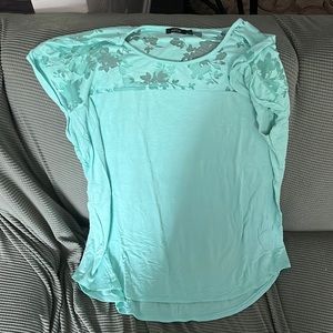 Teal shirt with sheer top